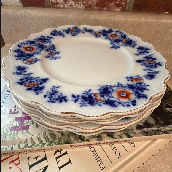 Vintage Other - Antique 1880s English Bone China W.H Grindley Flow Blue set of 6 Plates